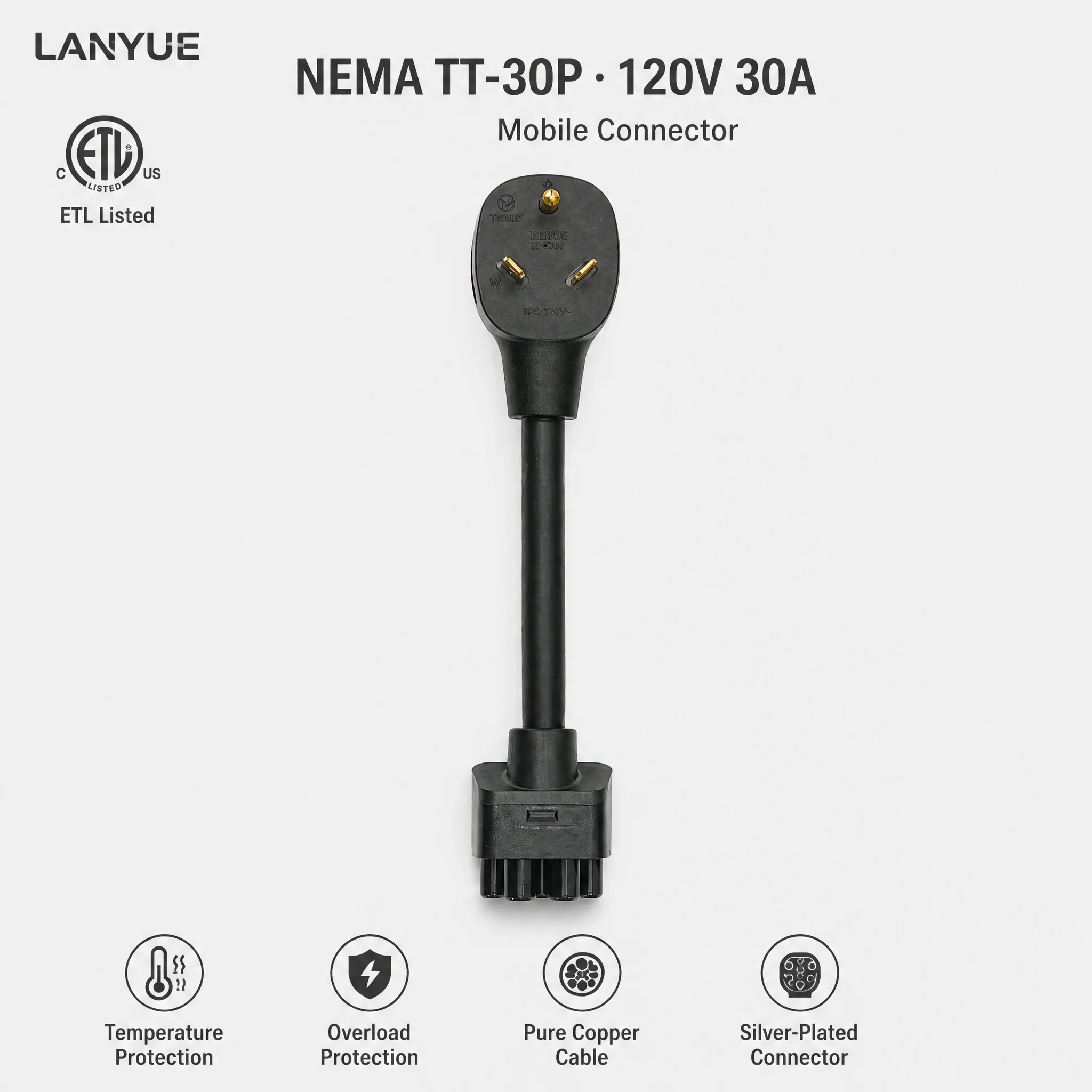 NEMA TT-30P Gen 2 Ev Charger Extension Cord Connector Adapter NemaTT-30PExtension for Tesla Nema TT-30P Adapter