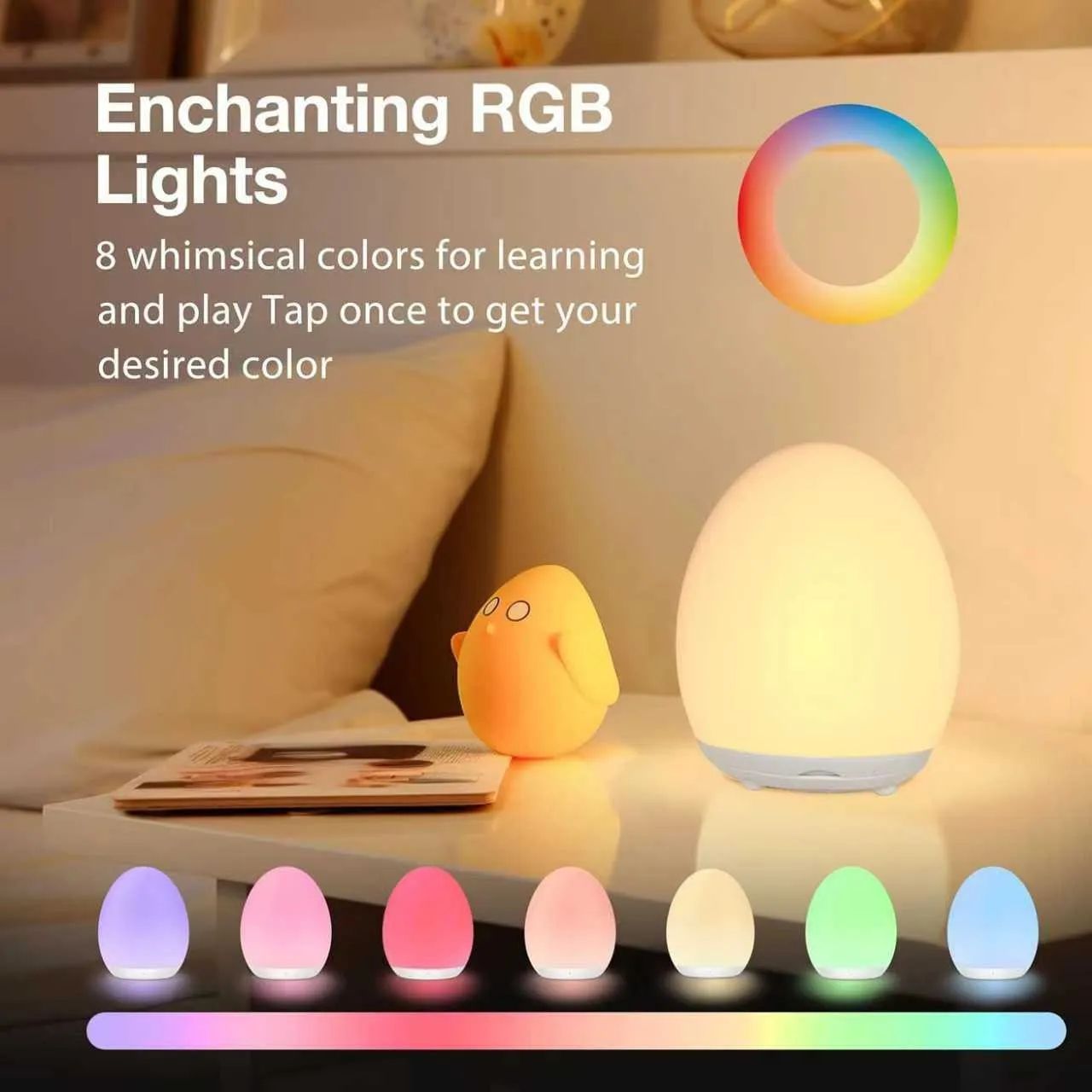 Egg Light for Nursery, Eye-Caring Touch Control Rechargeable Baby Night Light with 17 Color Modes, Dimmable Night Feeding