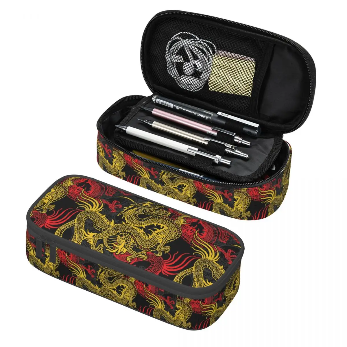 Customized Golden Chinese Dragon Pattern Cute Pencil CaseLarge Capacity Oriental Mythical Pencil Box Students Stationery