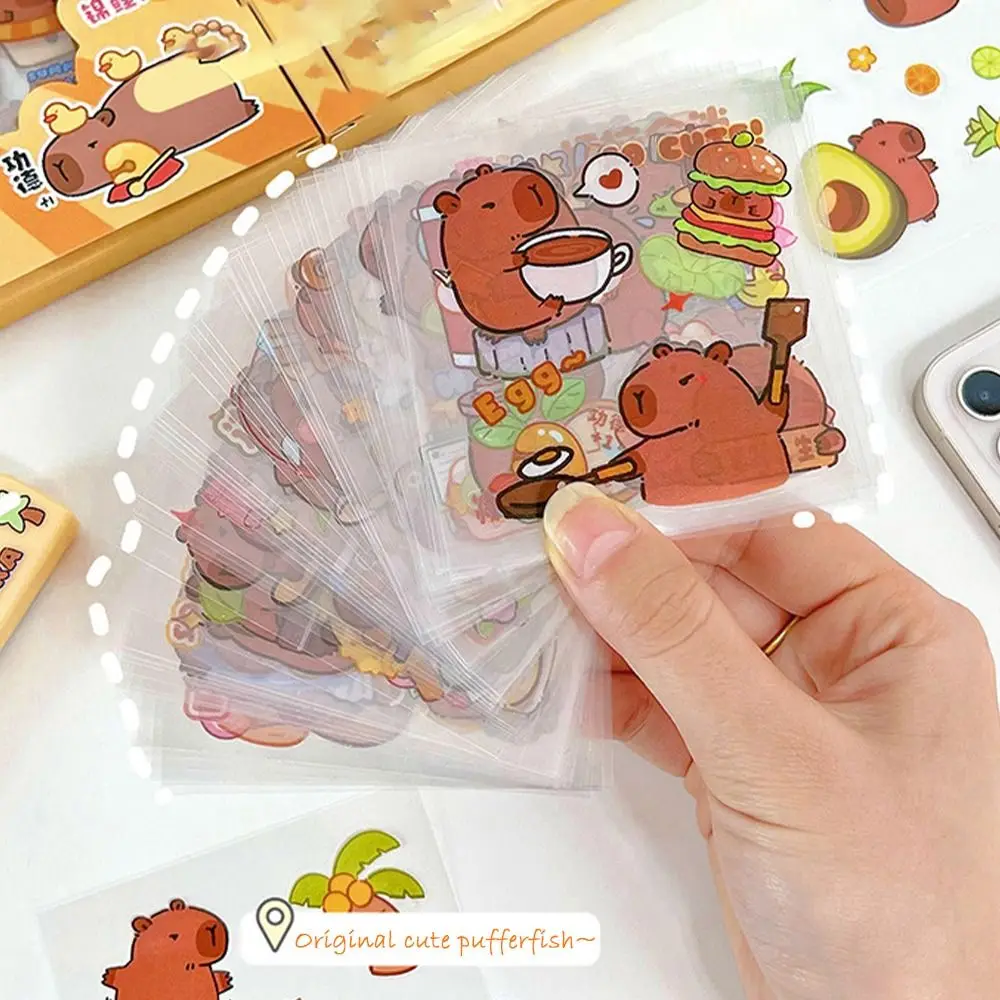 PET Capybara Sticker Cartoon Material Scrapbooking Capybara Handbook Stickers Stationery Cartoon Decorative Stickers