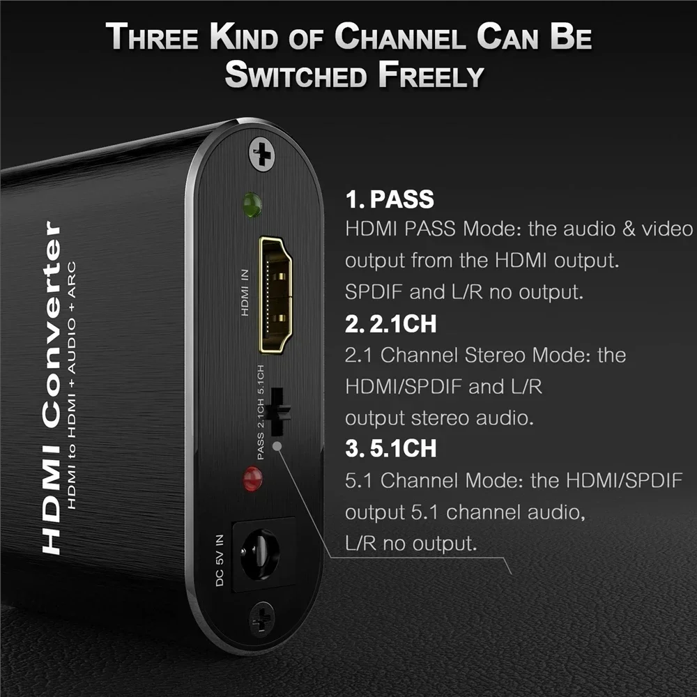 4K HDMI ARC Audio Extractor HDMI to Optical Toslink SPDIF + 3.5mm AUX Jack Stereo Audio Adapter ARC Return Channel Converter