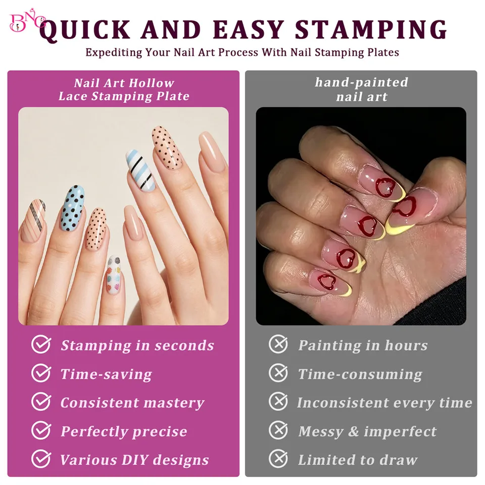BNG Placas de Estampado para Uñas 10 Diseños Plantilla de Arte de Uñas Acero Inoxidable Encaje Floral Geométrico Herramientas de Manicura 5