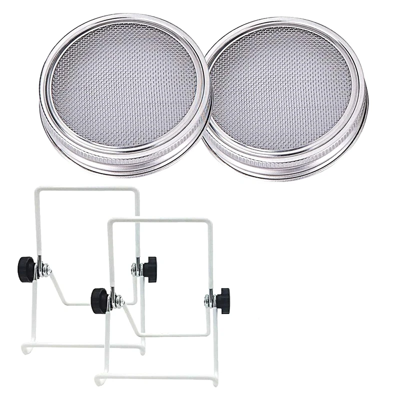 2 Sets Of Stainless Steel Can Lids Suitable For Wide Mouth Mason Jar Canning Organic Sprouts Broccoli Lentil Seeds