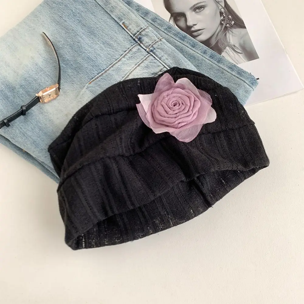 Jersey hueco Retro elegante, gorro de punto transpirable dulce, gorros finos de flores de estilo coreano, sombrero para primavera y verano