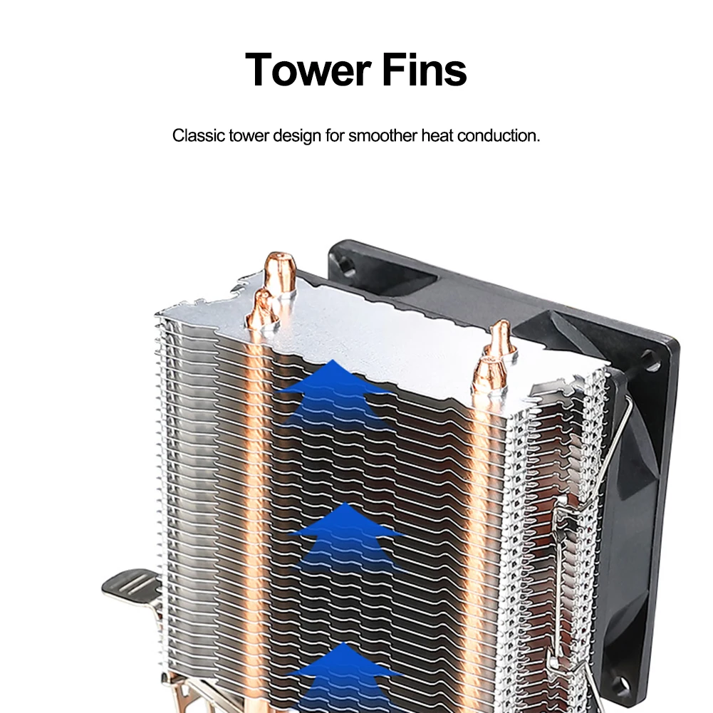 Ventilador de refrigeración RGB arcoíris silencioso de 90mm con 2 tubos de calor ventilador RGB silencioso ventilador de refrigeración de CPU para Intel 1150/1151/1155/1156/1200 AMD AM2
