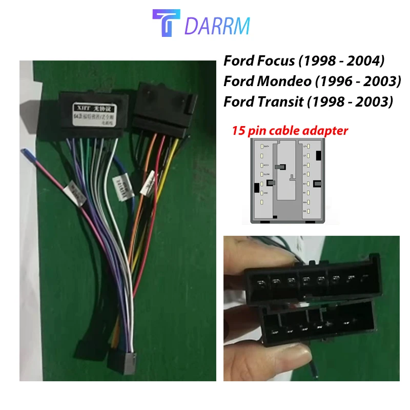 TDARRM  For Ford Focus MK1 Mondeo Transit 16 Pin to 15Pin Radio Wiring Harness 16P Male Plug Car Android Head Unit Cable Adapter