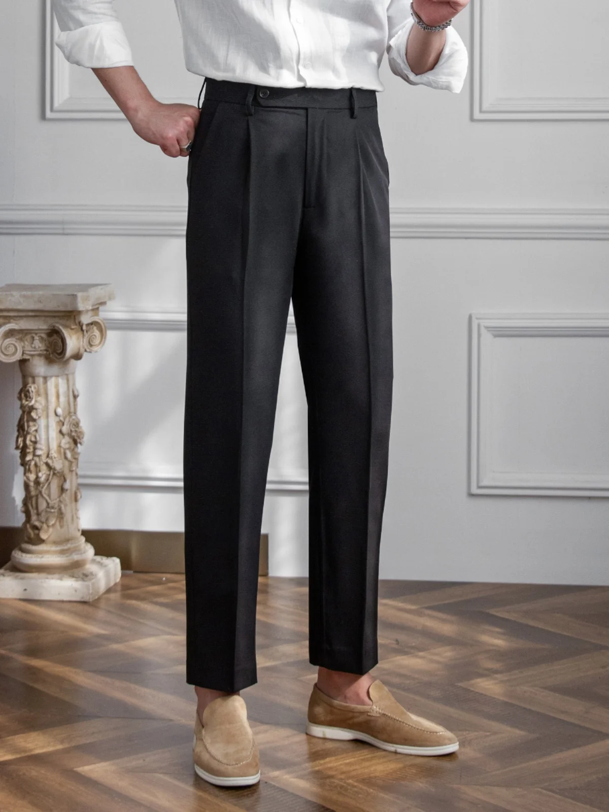 Busin Casual Men's Loose Fit Straight Leg Pants Dra Wrinkle Resistant Breathable High Waist Commuter Friendly Workwear