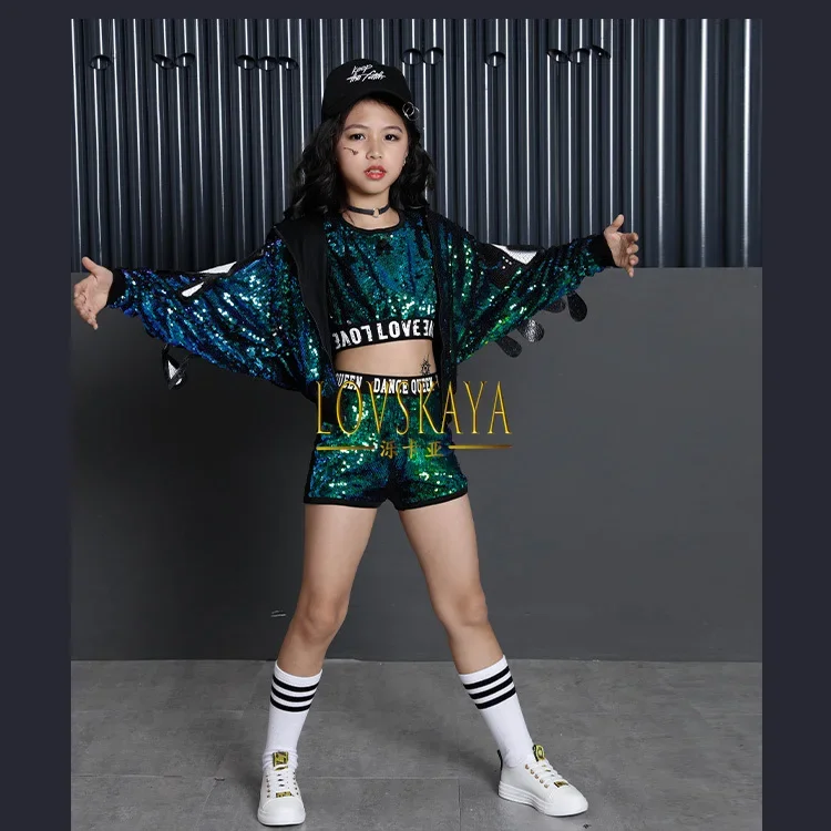 New Girls' Jazz Dance Performance Costume Drum and Street Dance Performance Costume Girl Sequin Coat Korean Version Trendy