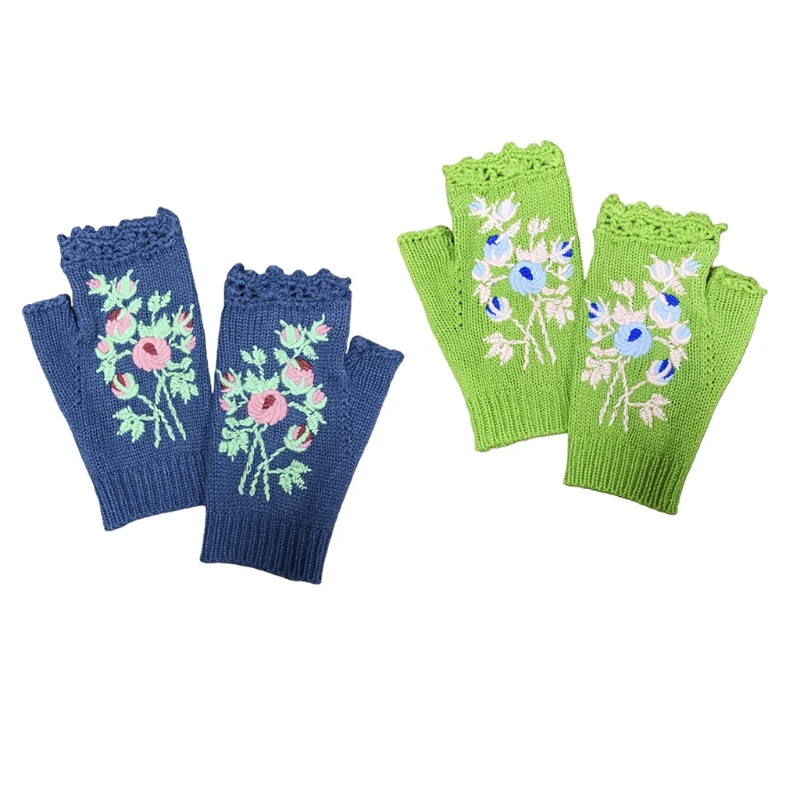 

4.72x7.48in Comfortable Knitting Gloves with Handmade Embroidery for Women Drop shipping