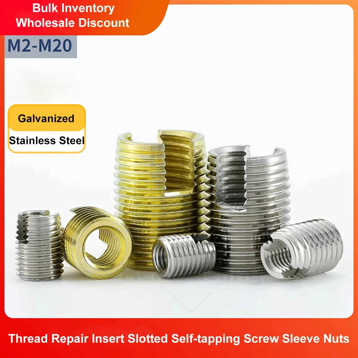 

1~10pcs M2 M2.5 M3 M4 M5 M6 M8 M10~ M20 Galvanized/ Stainless Steel Thread Repair Insert Slotted Self-tapping Screw Sleeve Nuts