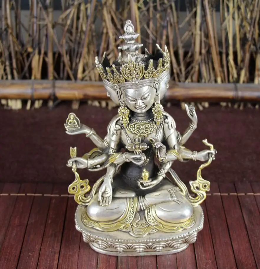 

Copper Statue Bronze gilded silver study home furnishings craft supplies three Buddha