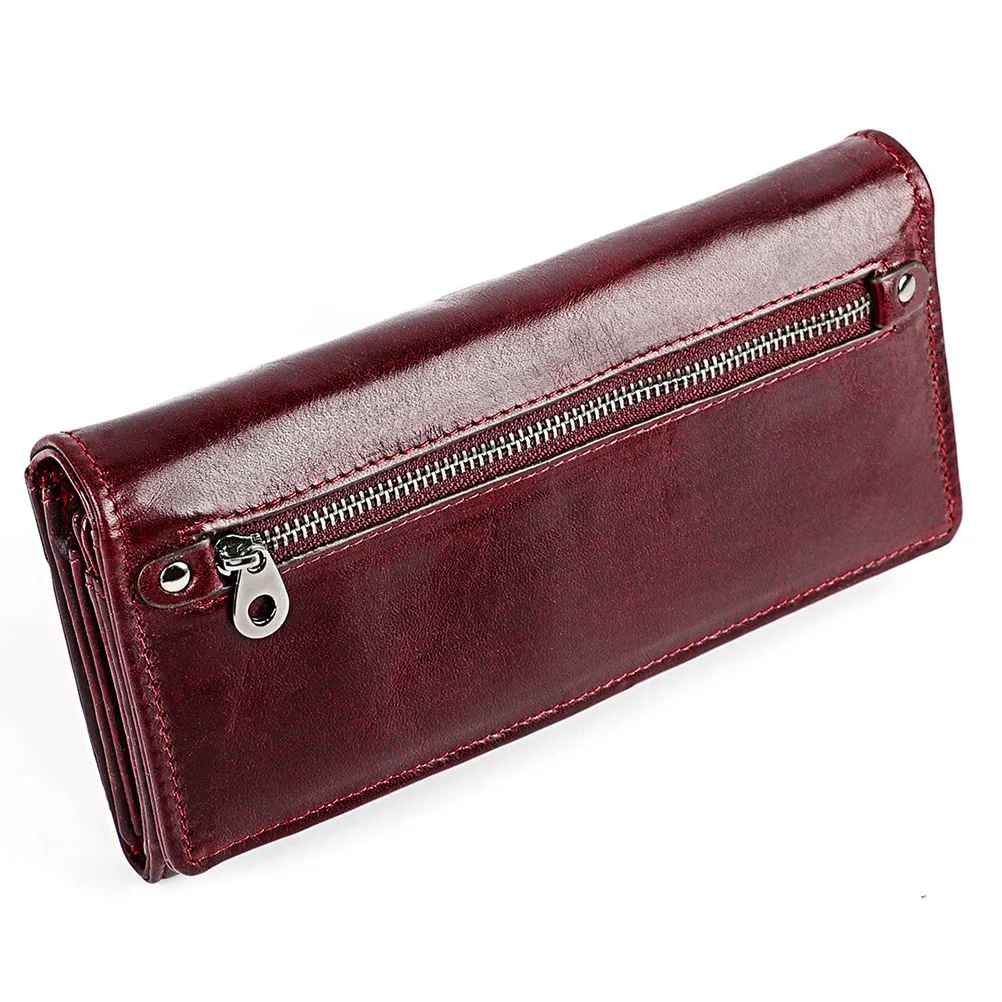 New RFID Genuine Leather Women Wallet Casual Retro First Layer Cowhide Long Women Clutch  Purses for Women