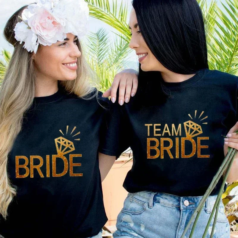 

Team Bridesmaid T-shirt Bachelorette Hen Party Top Golden Diamond Graphic Tees Bridal Wedding Engagement Party Tshirt