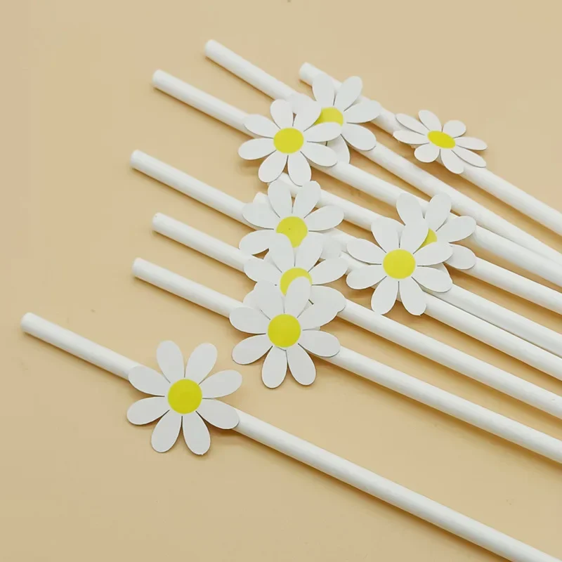 5pcs Sweet Daisy Flower Disposable Paper Straws Bar Drinking Straws Birthday Baby Shower Wedding Party Supply Decorations Gift