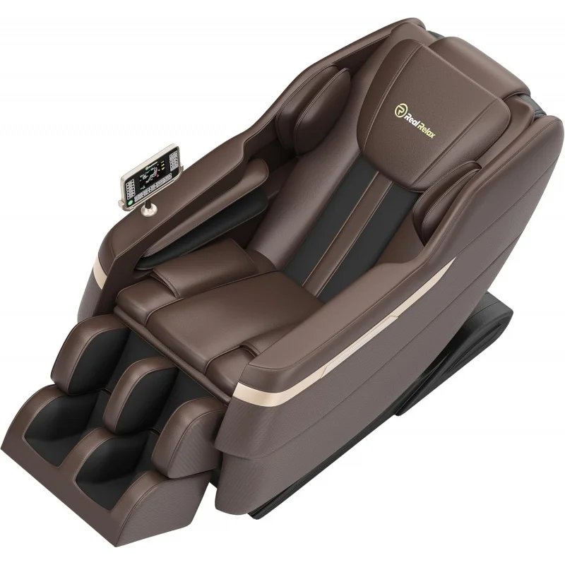 Real Relax 2024 Chair Full Body,Zero Gravity Function with Waist Heater 6 Auto Mode Foot Massage LCD Bluetooth,Brown