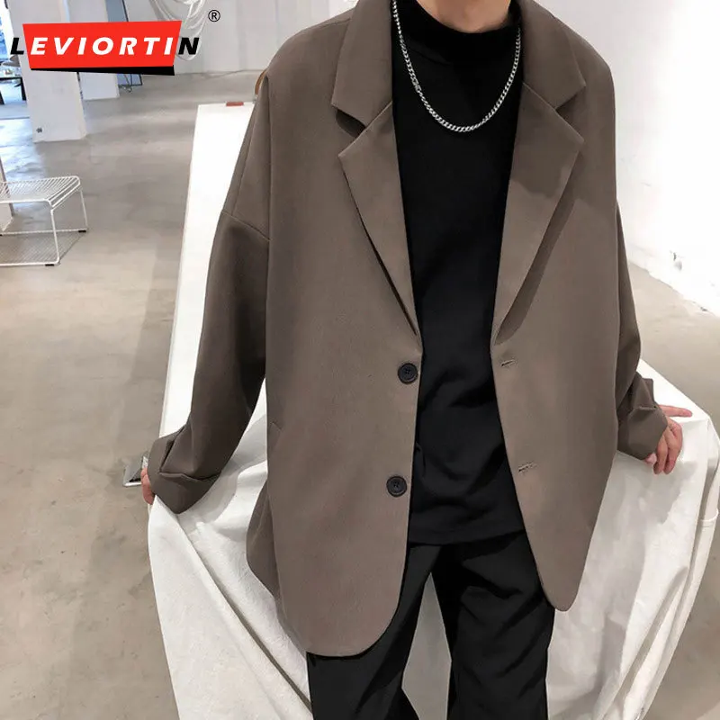 

Korean version handsome woolen jacket slim fitting trench coat men's street wear loose new solid color casual suit jacket