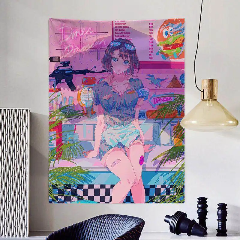 VIKAMA Retro American Spice Girl Y2K Tapestry, Millennium Trend Bedroom And Living Room Background Fabric, Small Home Decoration