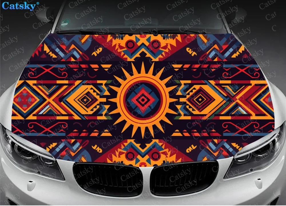 Aztec Tribal Pattern Car Hood Vinyl Stickers Wrap Vinyl Film Engine Cover Decals Sticker Universal Car Hood Protective Film