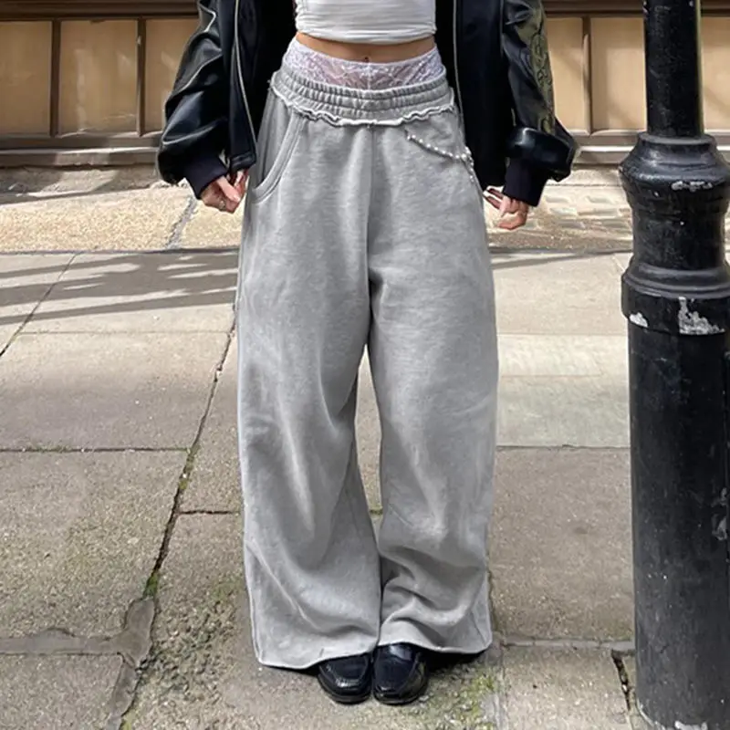 

QWEEK Baggy Women Grey Sweatpants Oversized Korean Fashion Jogger Basic Pants Men Hip Hop Streetwear Casual Harajuku Trousers