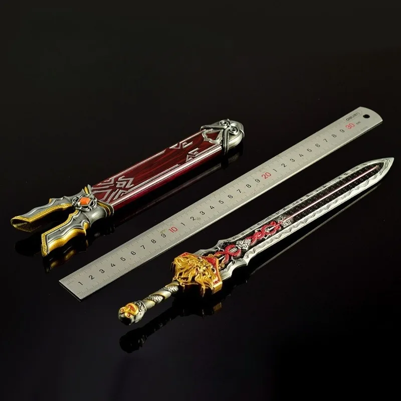 30cm/11.81in naraka: peça decorativa periférica de jogo bladepoint, espadas longas com bainha quanjian, modelo de presentes para meninos, exibição de mesa