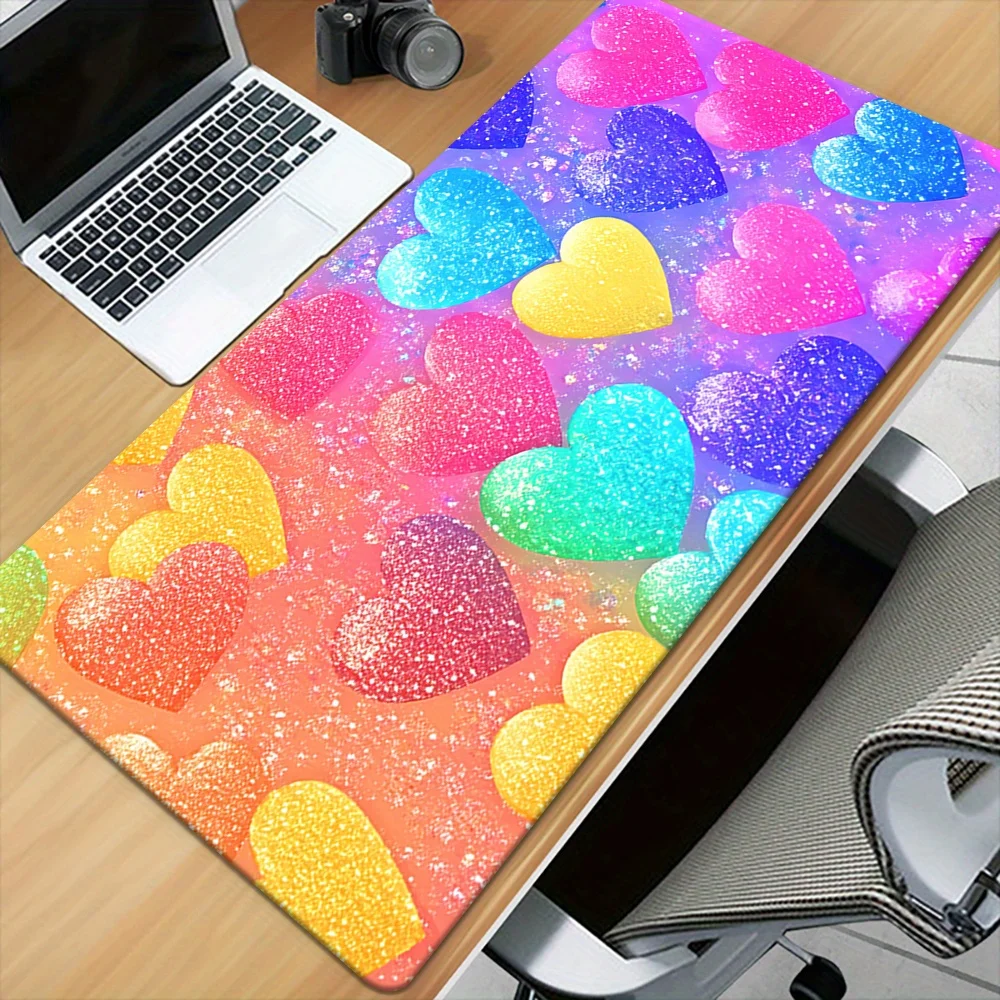[Brand] Iron Art Desk Mat Heart Pattern HD Printed Multi Functional XXL Gaming Mousepad Keyboard Office PC Gamer Mat