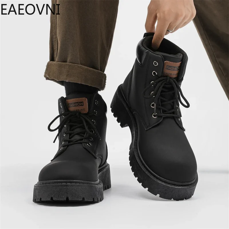 Platform Boots Snow Boot Trendy All-match Wear-resistant Height-increasing Booties for Men Personality British Style New Style