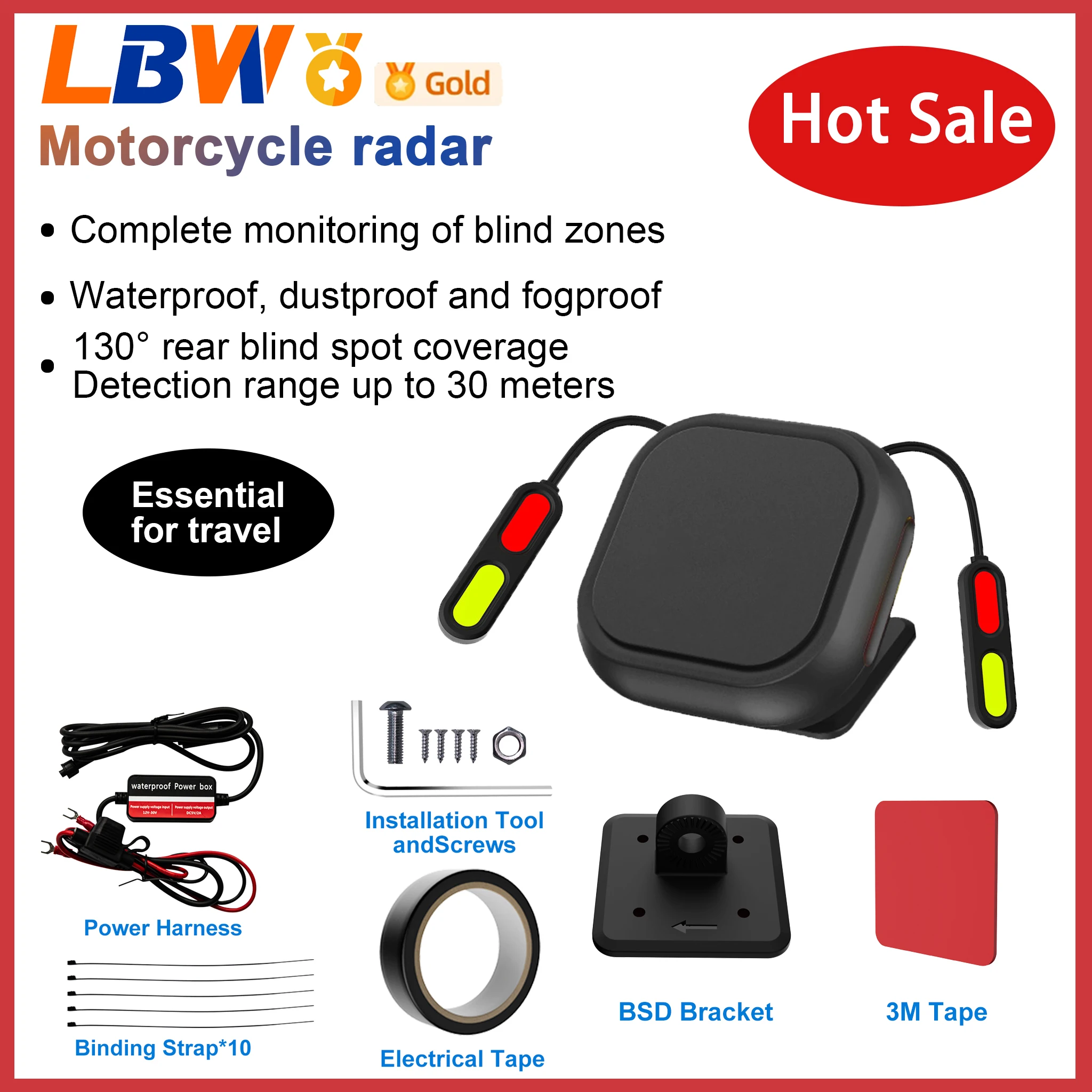 

LBW BSD01 24GHz Radar BSD Blind Spot Monitor Waterproof LED Alert Moto Accessories For All Models