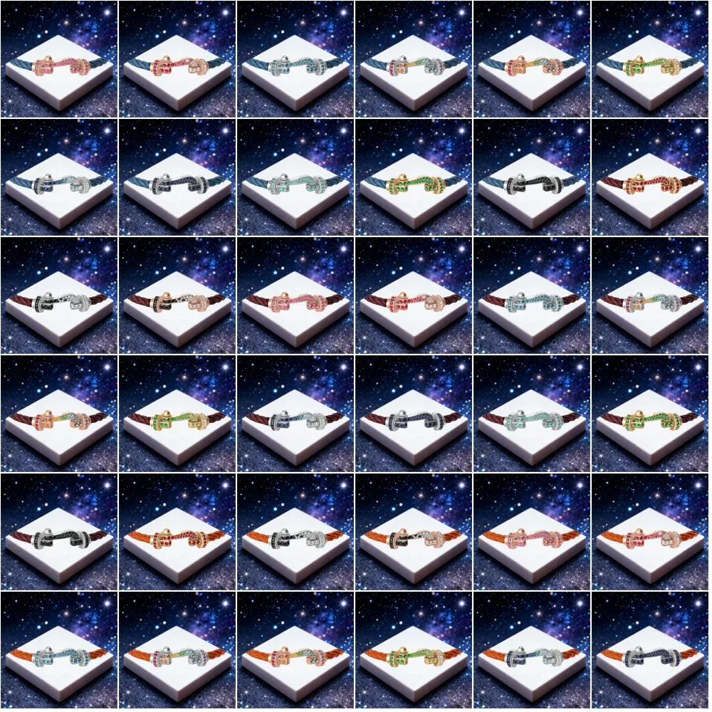 

KUXM 2025 New 925 Silver Colorful Double Row Zircon Large U-Shaped Rose Red Nylon Bracelet Party Gifts Luxurious Couple Jewelry