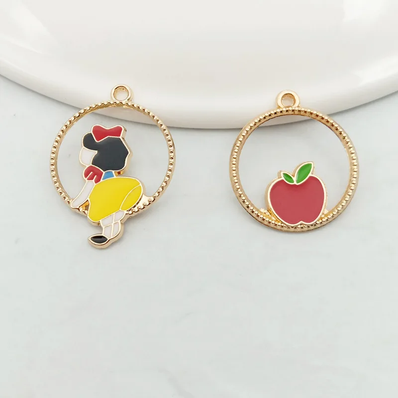 

10pc princess Apple Enamel Charms Craft Metal Pandent Keychain DIY Jewelry Making Zinc Alloy 22mm