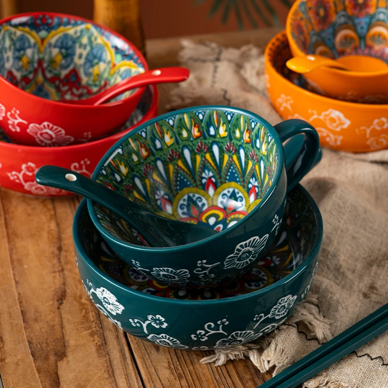 

Набор керамической посуды: миска с ручкой, домашняя миска для риса, миска для лапши, чашка для завтрака, набор палочек для еды и ложек