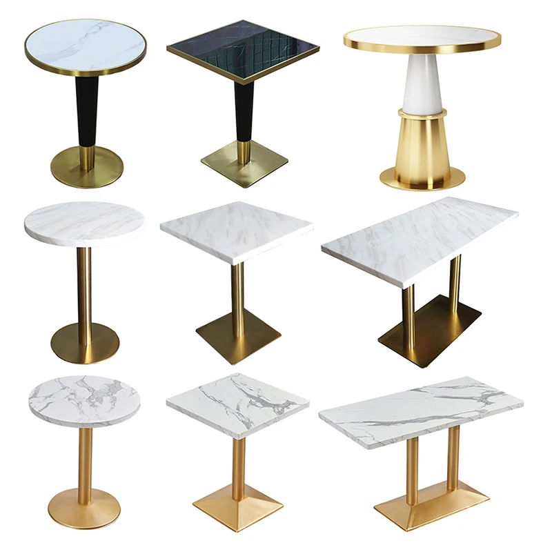 Dining Room Detachable Stone Top Pedestal Marble Caffe Coffee Table Gold Brass Metal Legs Dining Table Base with Desktop