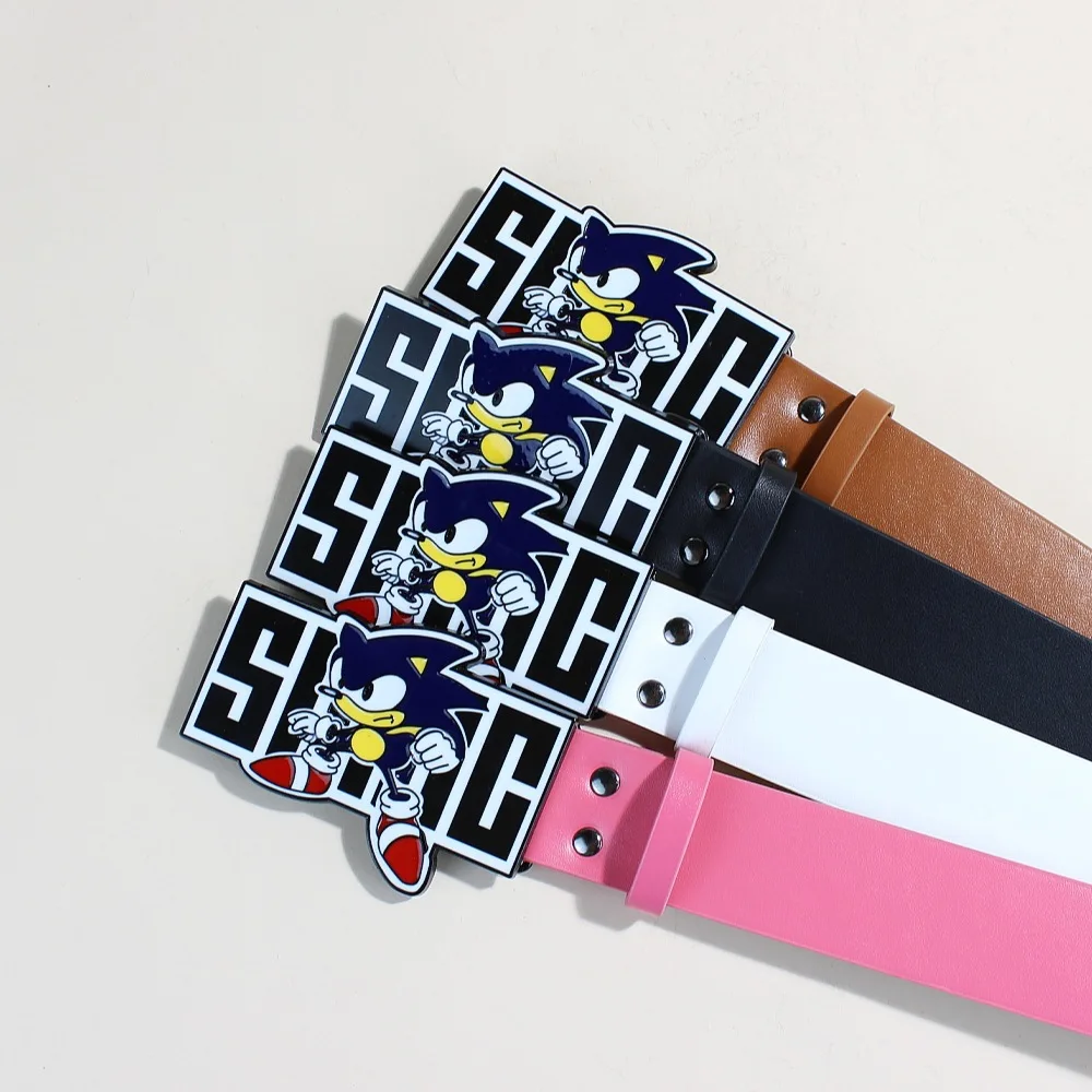 Cintura unisex Cartoon Cat Sonic Jeans Cintura gotica Y2k Cinture di design di lusso di fascia alta per le donne Cintura da uomo con rivetto nero Accessorio punk