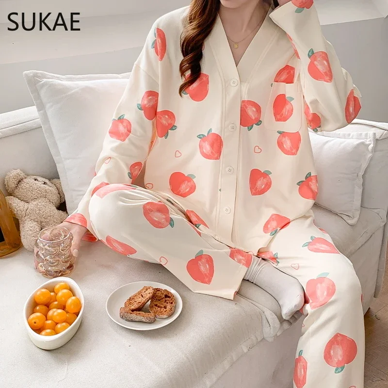 SUKAE New Kimono Style Women Sleepwear Casual Autumn Winter Faux Cotton Woman\'s Pajamas Set Sweet Lapel Homesuits Leisure Pjs