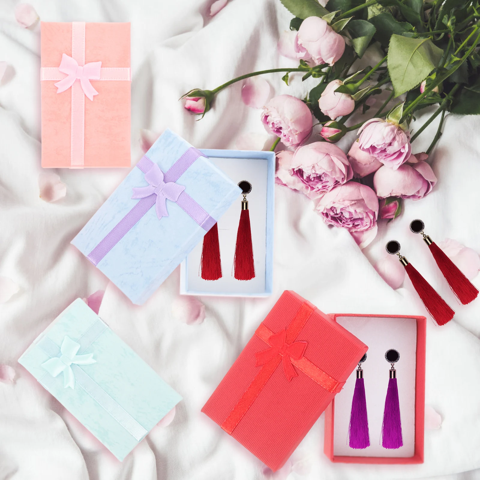 

24pcs Jewelry Boxes Bowknot Storage Container Earrings Organizer Red Purple Gift Box For Rings Keys Necklaces Paper