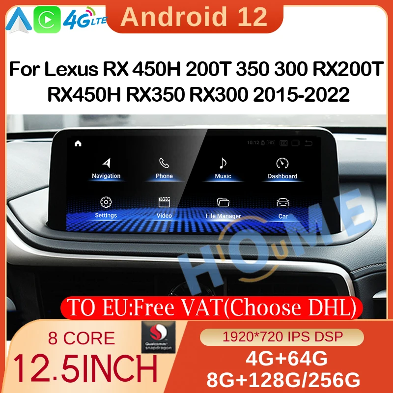 New Android 12 Snapdragon 8+256G Car Radio GPS Navigation Multimedia Player CarPlay Screen For Lexus RX RX270 RX350 RX450H 15-22