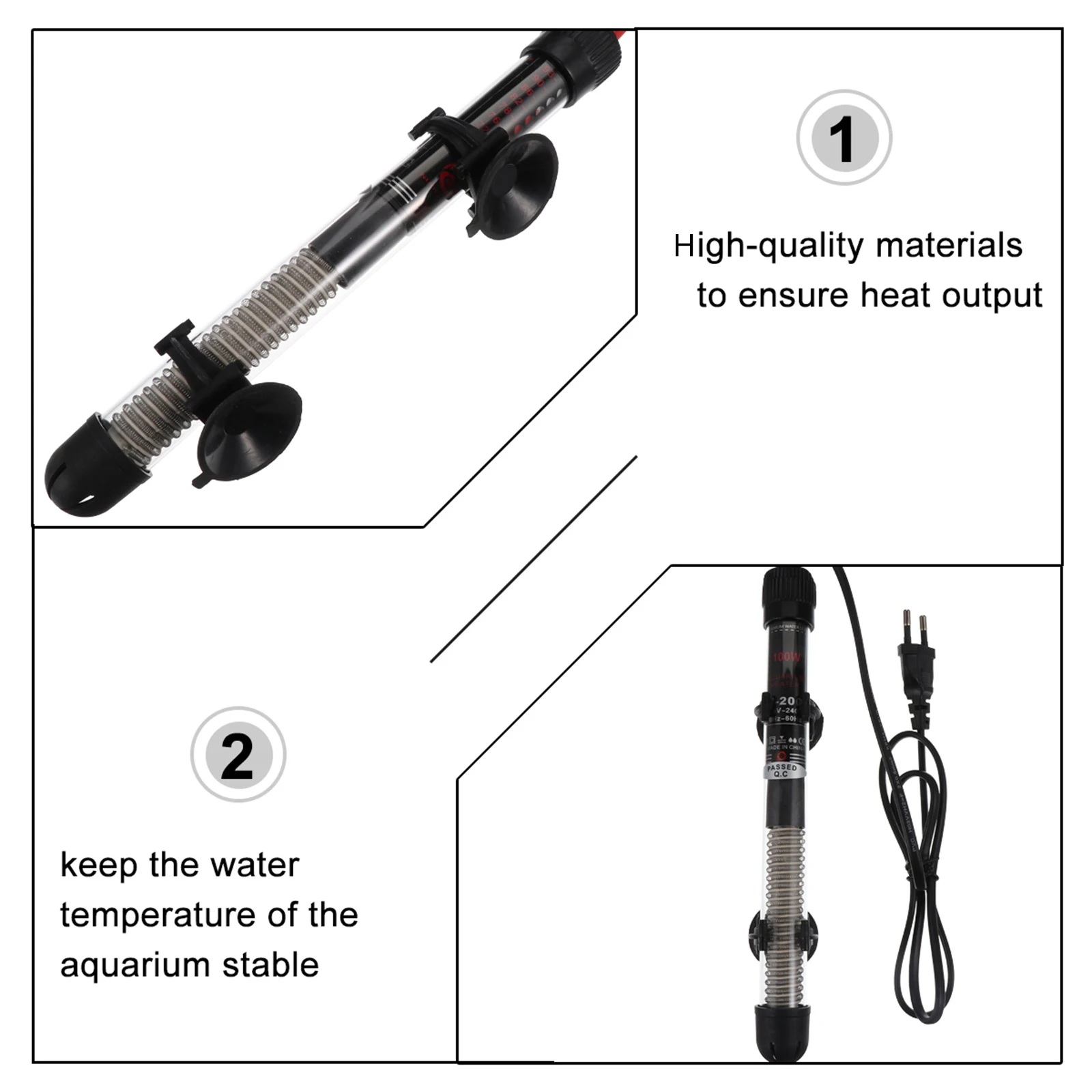 

100W Constant Temperature Fish Tank Heater Explosionproof Glass Aquarium Heating Rod Adjustable Temperature Automatic Fish Bowl