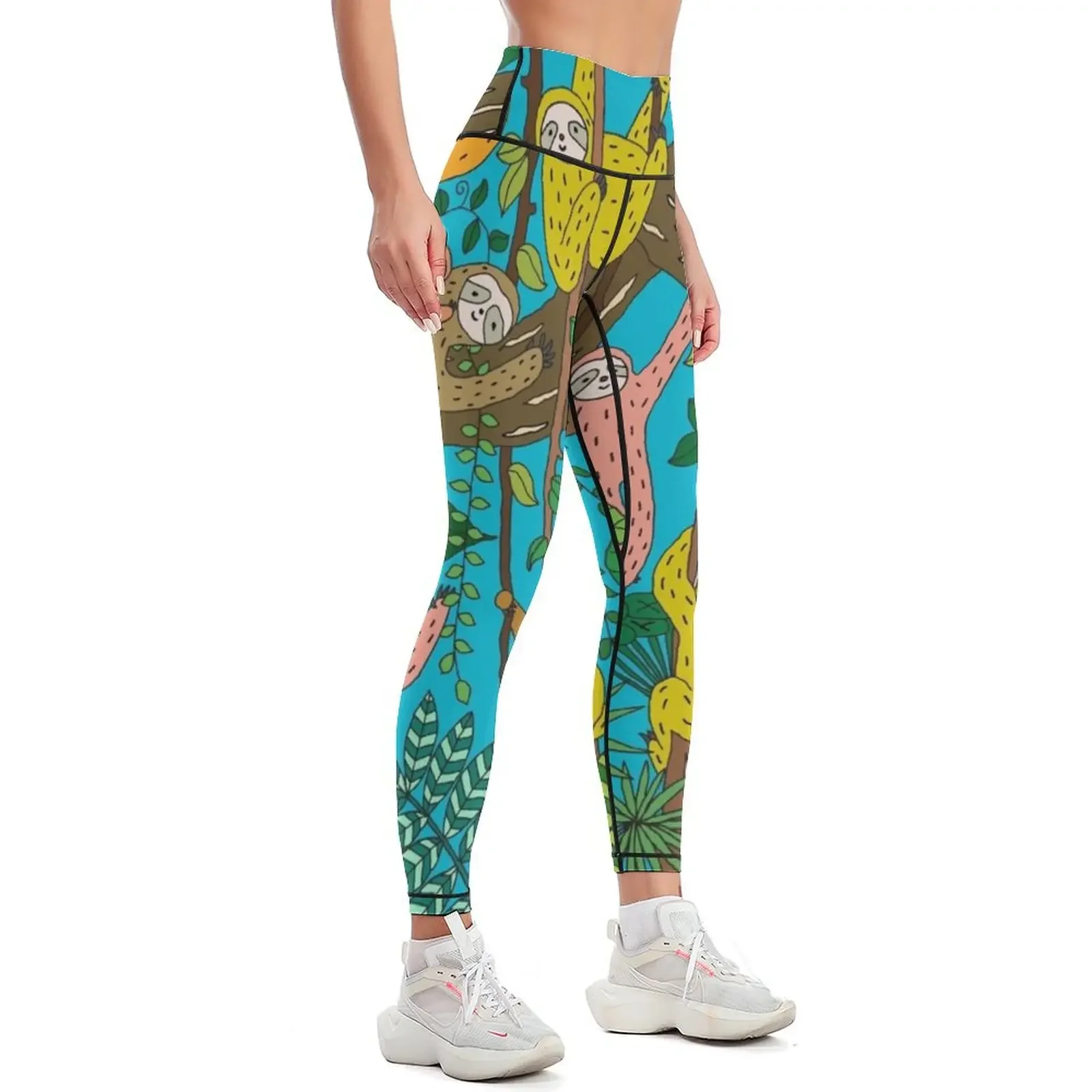 Happy Sloths Jungle Leggings Tight fitting woman sportswear woman gym 2025 sportswear gym Sportswear woman gym Womens Leggings