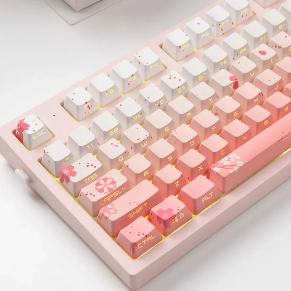 

Keycap Set PBT 131 Keys Side Engraved Translucent Pink for 60/64/84/98/108 Mechanical Keyboard MX Switch