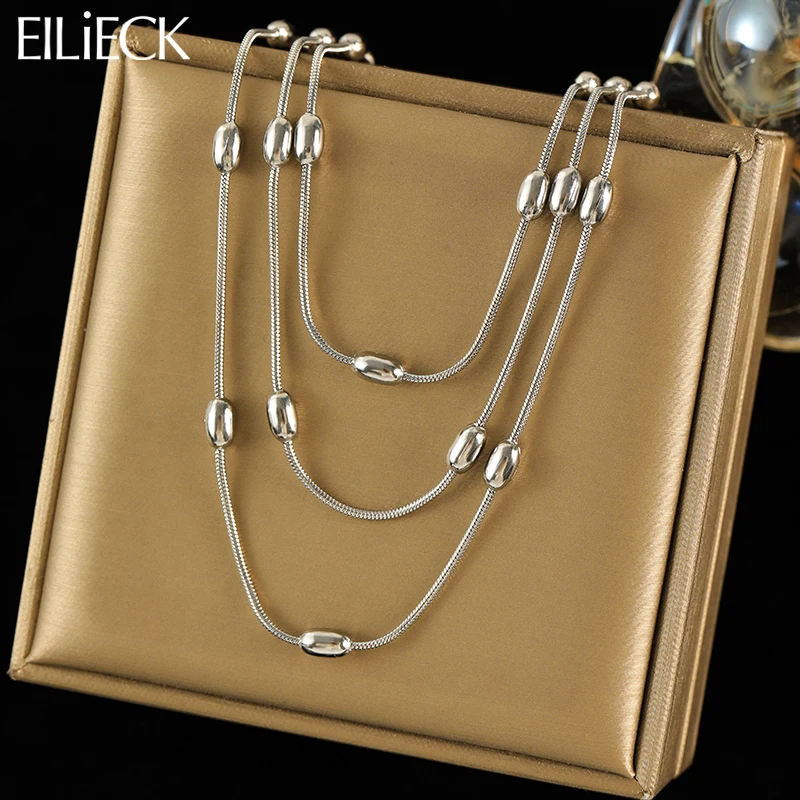 

EILIECK 316L Stainless Steel Metal Silver Color Chain Necklace For Women Fashion New Neck Chain Waterproof Jewelry Lady Gift