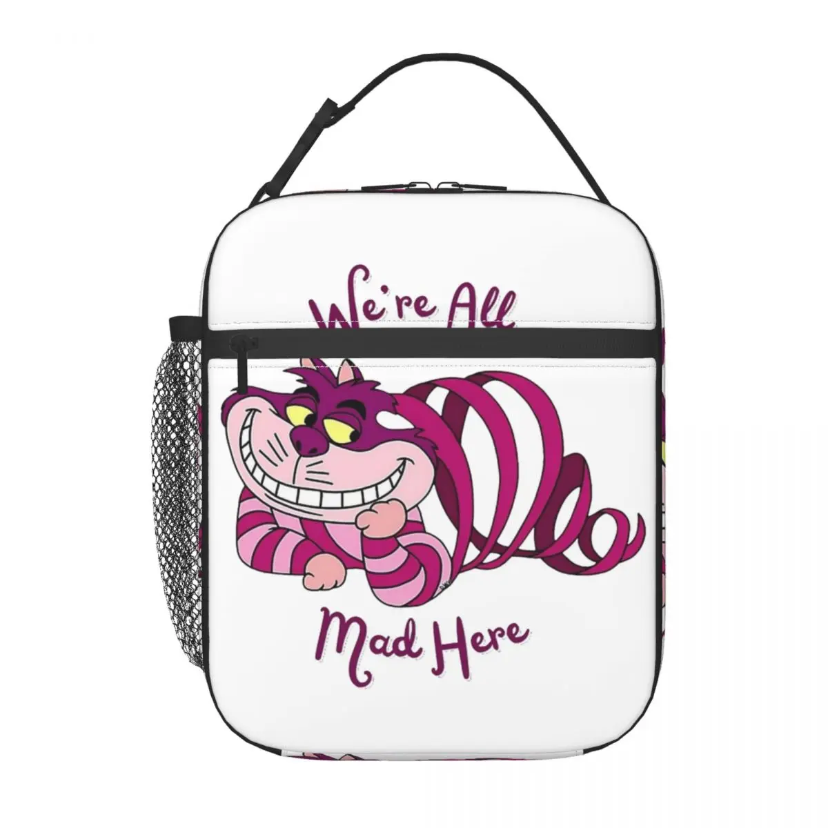 Cheshire Cat We're All Mad Here Insulated Lunch Bags Women Food Container Bags Portable Thermal Cooler Lunch Boxes For School