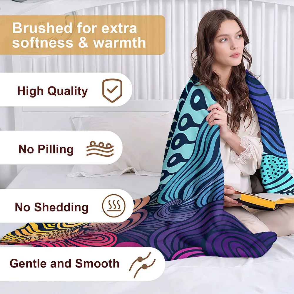 colorful wave doodle Soft Warm Flannel Blanket Lightweight Cozy Christmas Halloween Home Decor Room