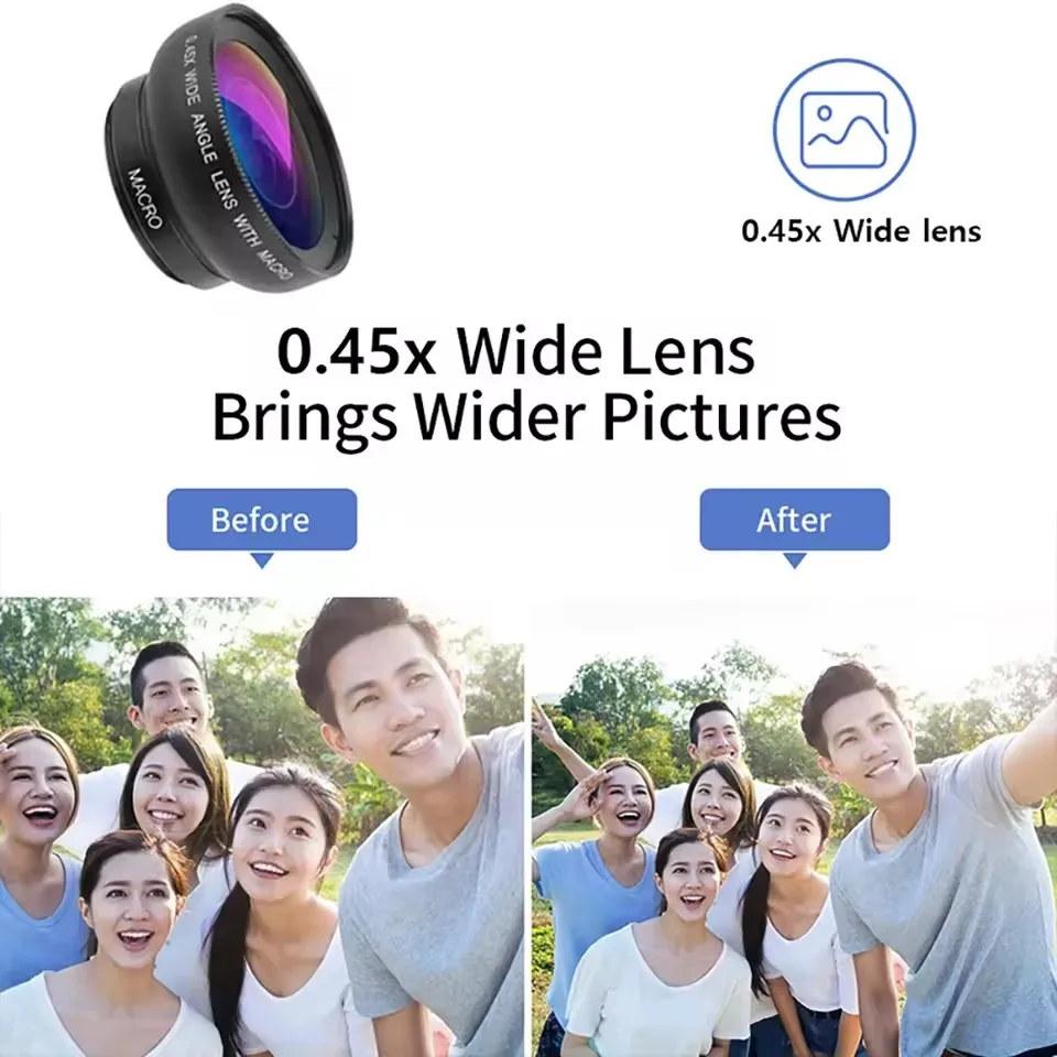2 Functions Mobile Phone Lens 0.45X Wide Angle Len & 12.5X Macro Hd Camera Lens Universal for iPhone Android Phone Smartphone