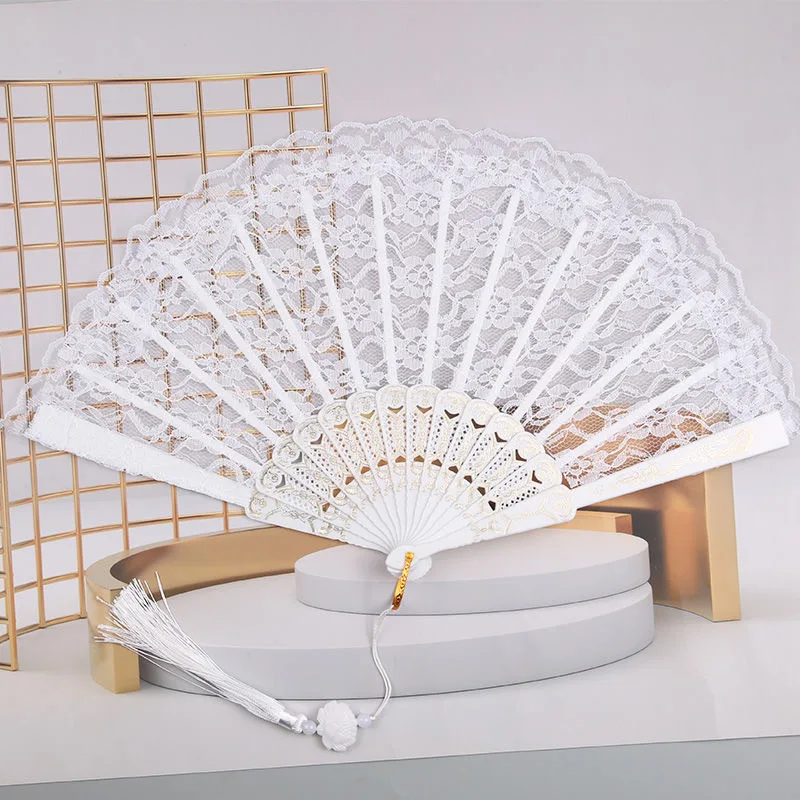 White lace folding folding fan with tassels, Chinese style wedding souvenirs, dance party, photography props, fan