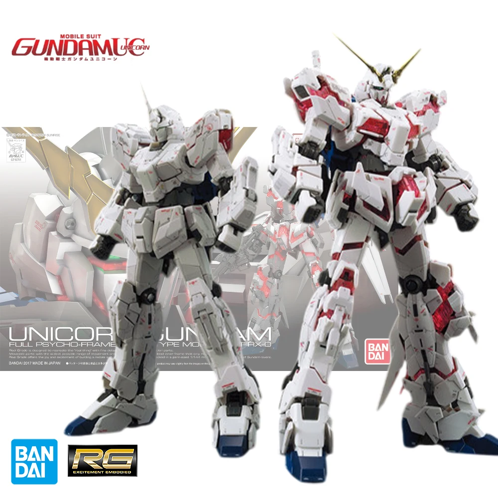 

Bandai, оригинальная модель GUNDAM RG 1/144, искусственная единорог, экшн-фигурка, сборные игрушки, Коллекционная модель, декоративные игрушки, подарки