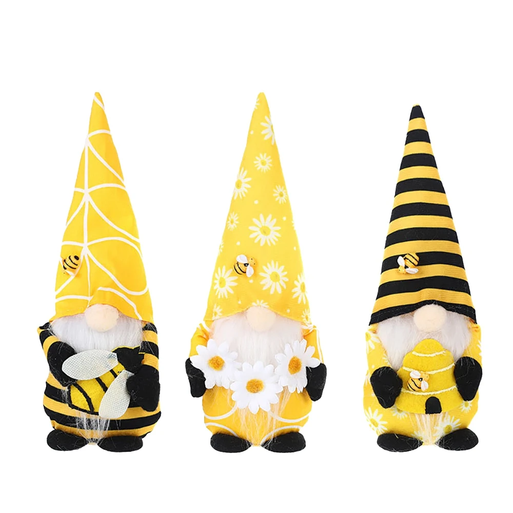 3 Pcs Bumble Bee Plush Gnome Decoration - Honey Bee Day Handmade Spring Scandinavian Tomte Nisse Swedish Elf