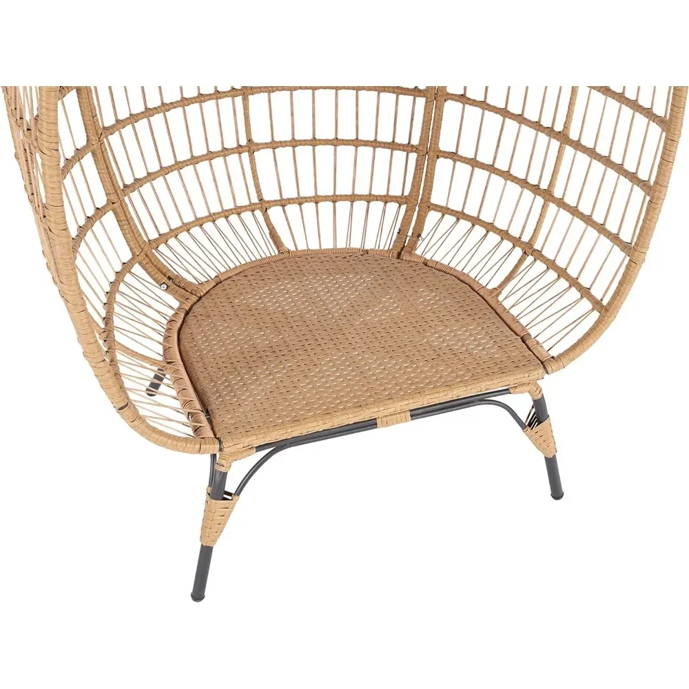 Patio Lounge Chairs-Egg Chair Wicker Outdoor Indoor, Oversized Lounger with 370lbs Capacity Large Egg Chairs with Stand Cushion