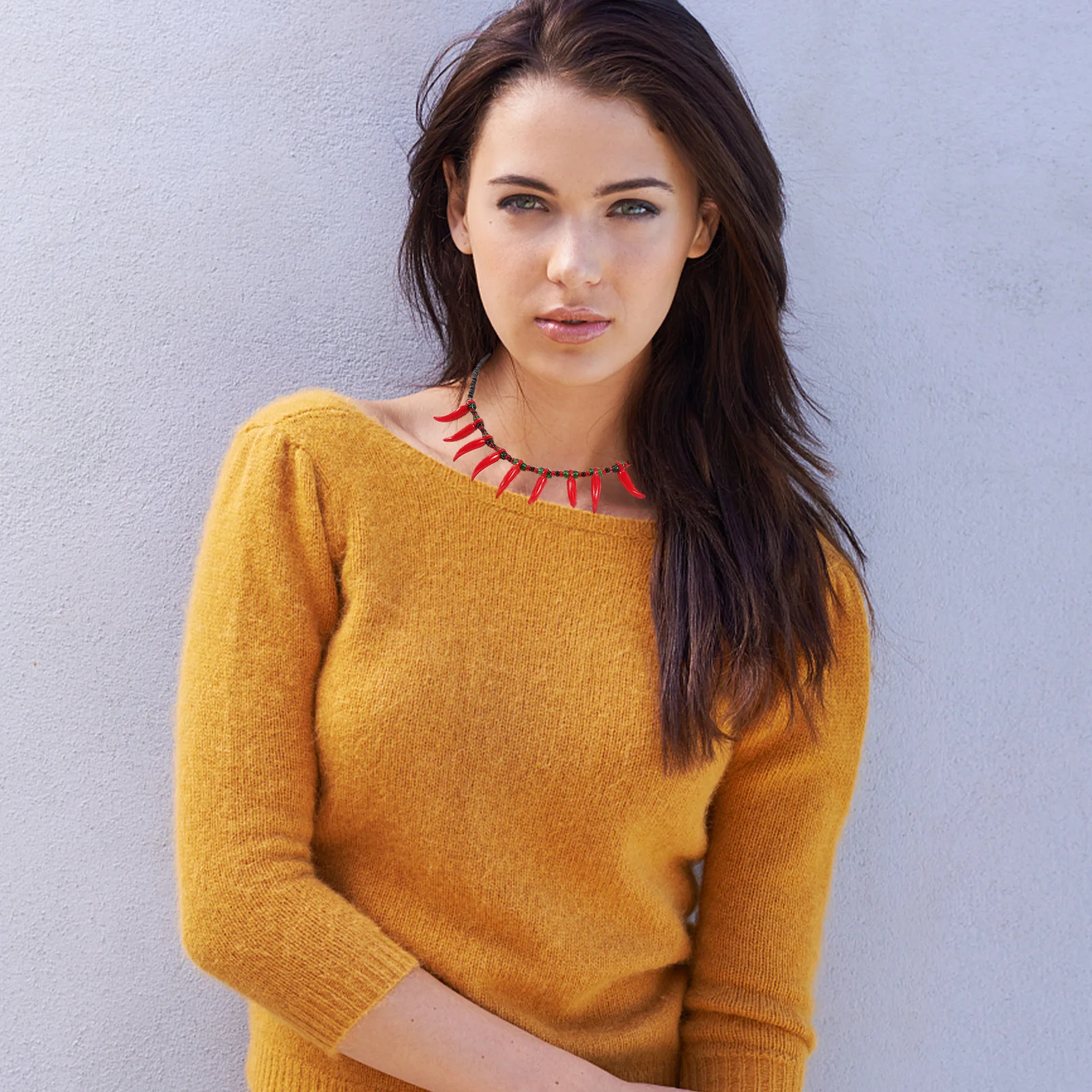 

Metal Beaded Chili Pepper Necklace Multicolor Pendant Fashionable Necklace Trendy Neck Jewelry Party Accessory