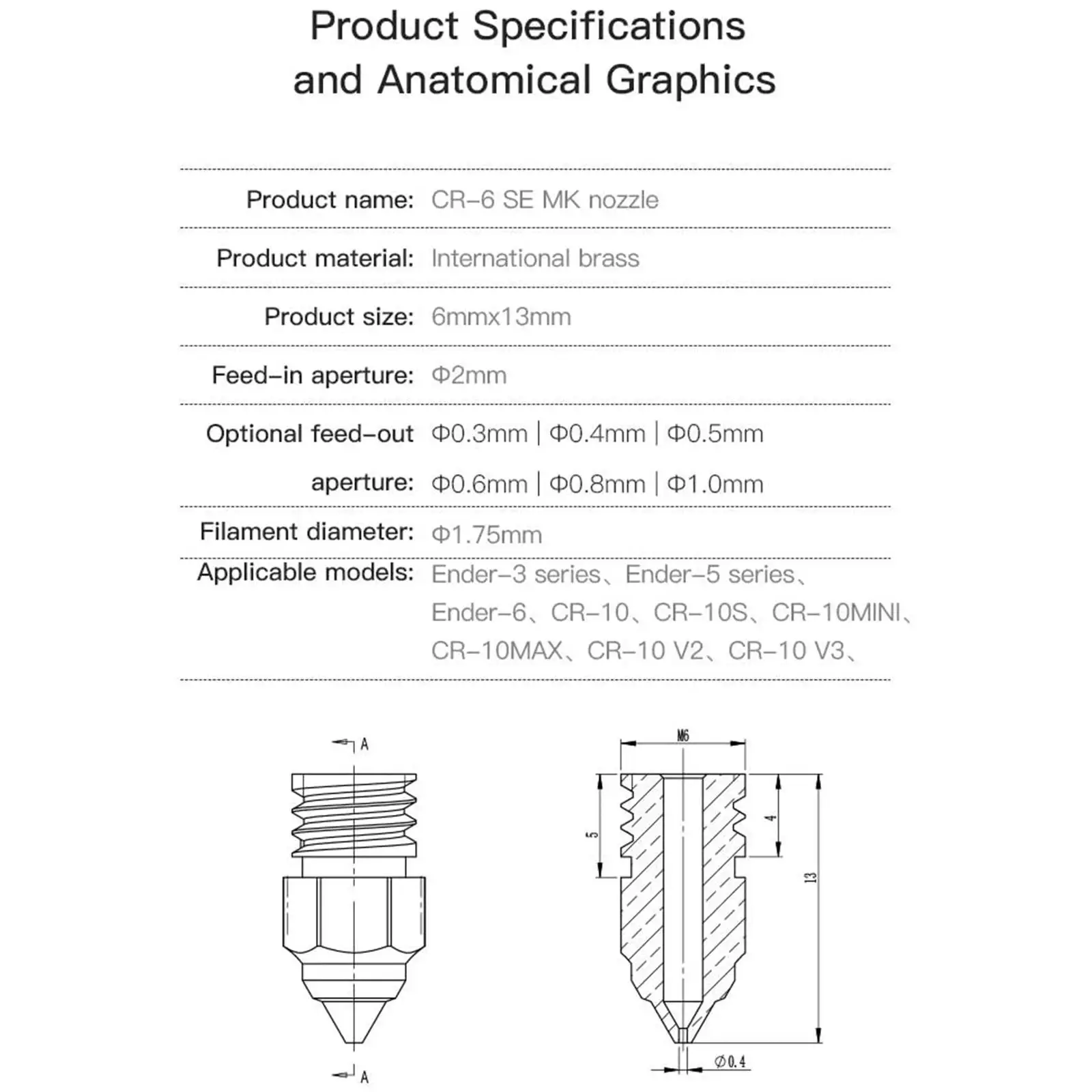 Jeu de 3 buses d'extrudeuse pour CR-10 CR-10MINI CR-10 CR-10 V2 CR-10 V3