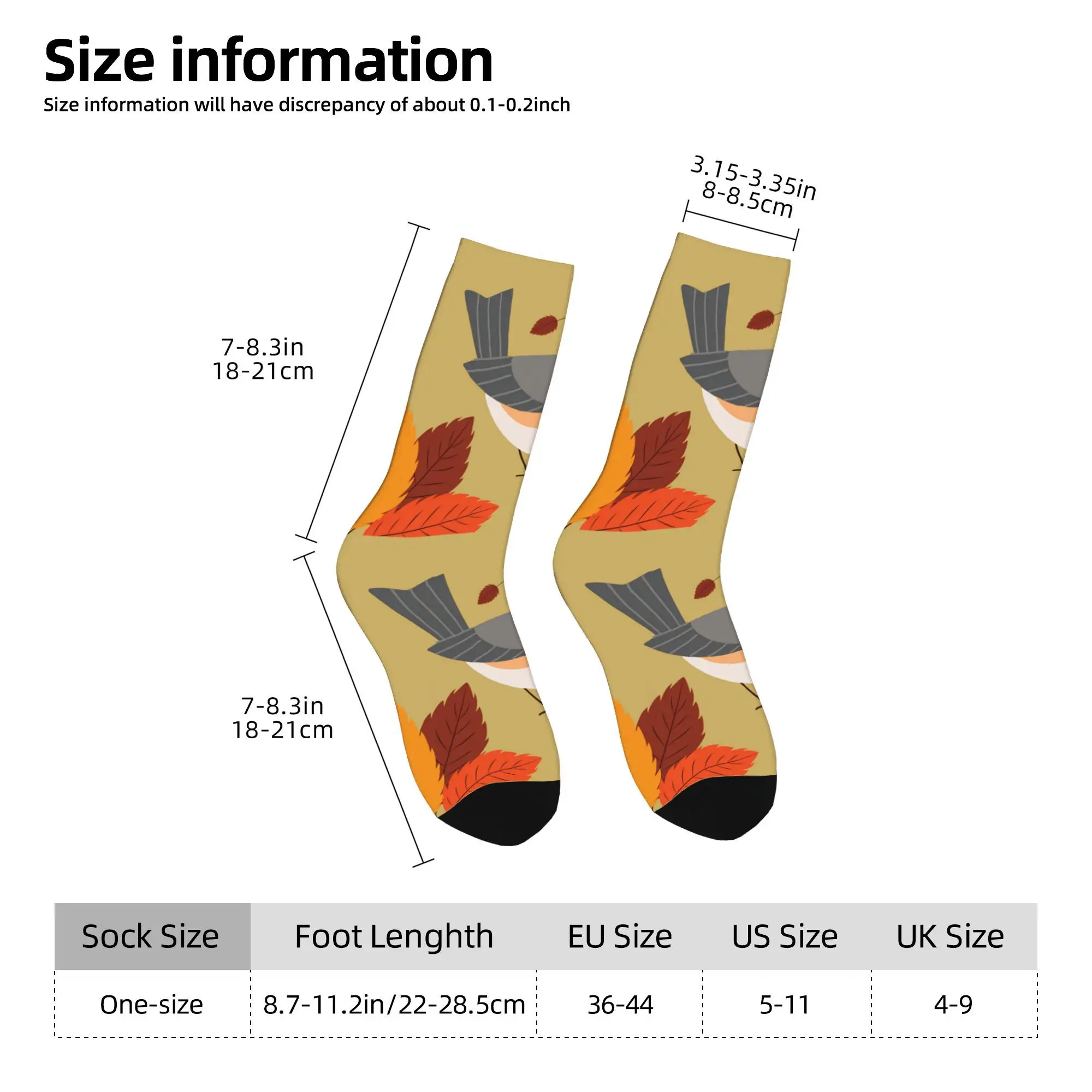 1pc Bird and Autumnal Leaves Design Printed Men's Socks  Novelty Hip Hop Harajuku Pattern Crew Sock Casual Gift