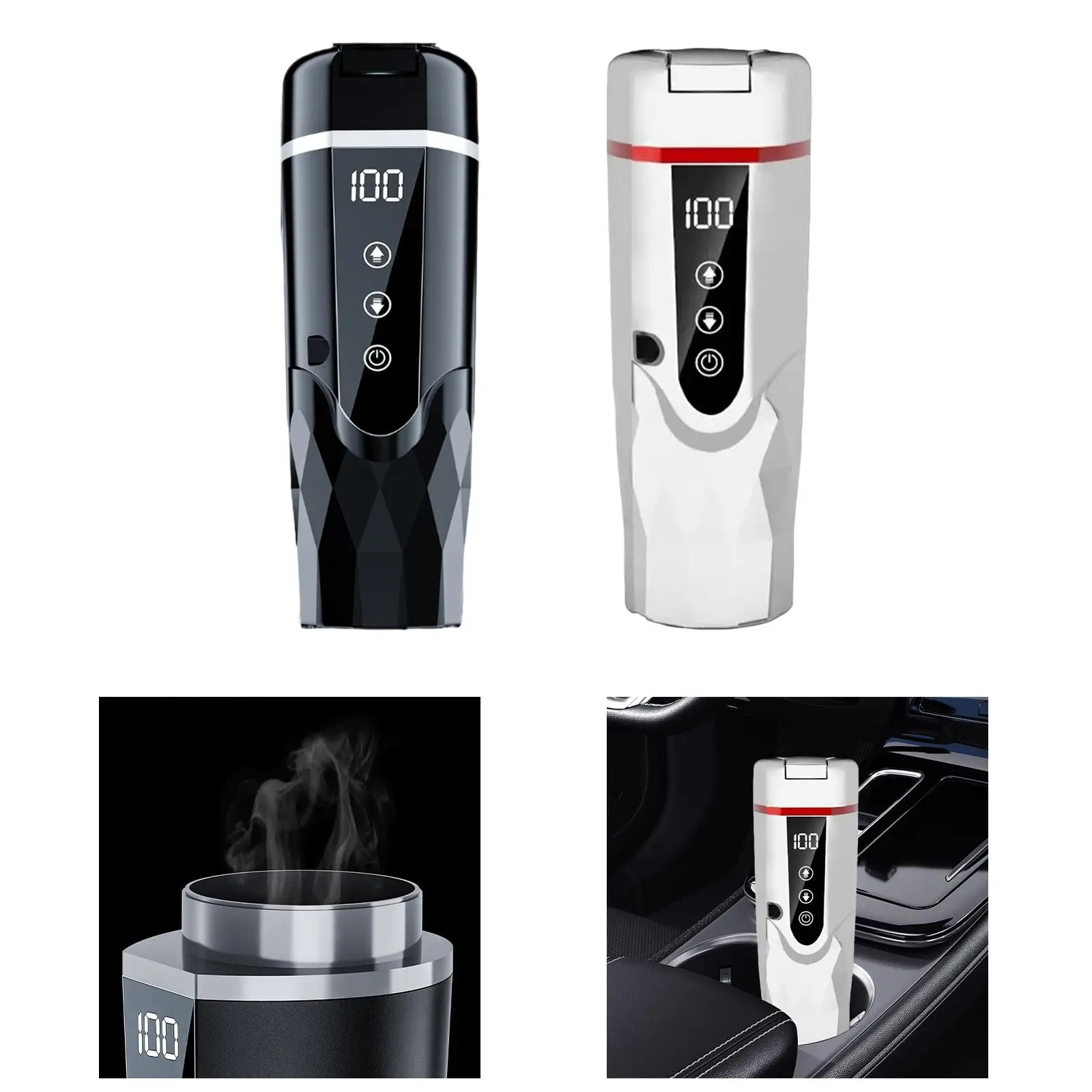 Smart Heating Cup 500ml Electric Heat Water Mug 12V 24V Portable Car Kettle Stainless Steel Insulated Cup for Driving Travel